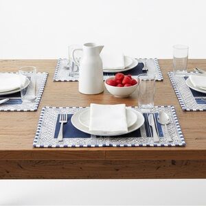 MACKENZIE-CHILDS Santorini Collection: Blue Wave Pattern Placemats X4